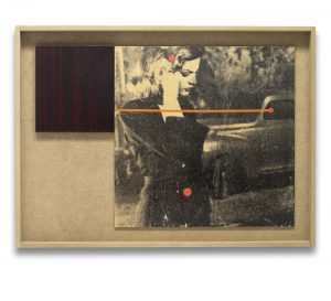 El sueño eterno # 1. Monotipo, pintura y collage sobre madera. 43×59 cm.