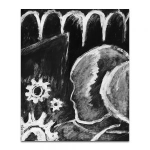 Ilustración para el cartel de la exposición "Hijos de la memoria maldita". Tinta y acrílico sobre papel. 1990